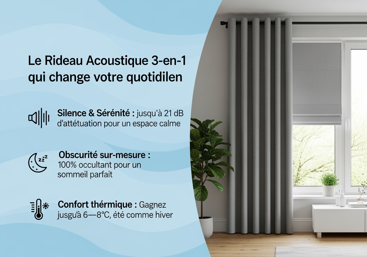 Rideau phonique occultant sur mesure dans un intérieur lumineux